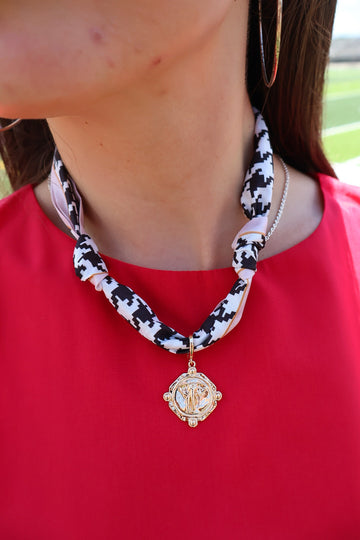 Gold Elephant Coin Charm Scarf Necklace