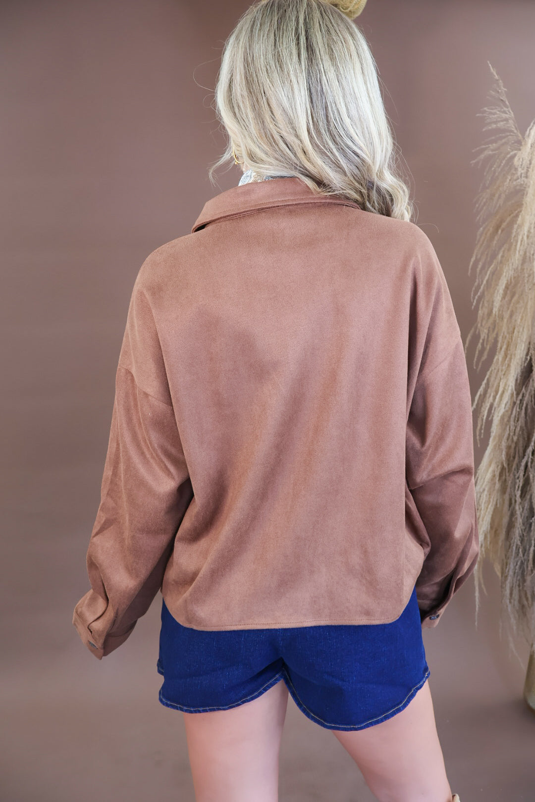 Chocolate Faux Suede Cutout Shirt Jacket