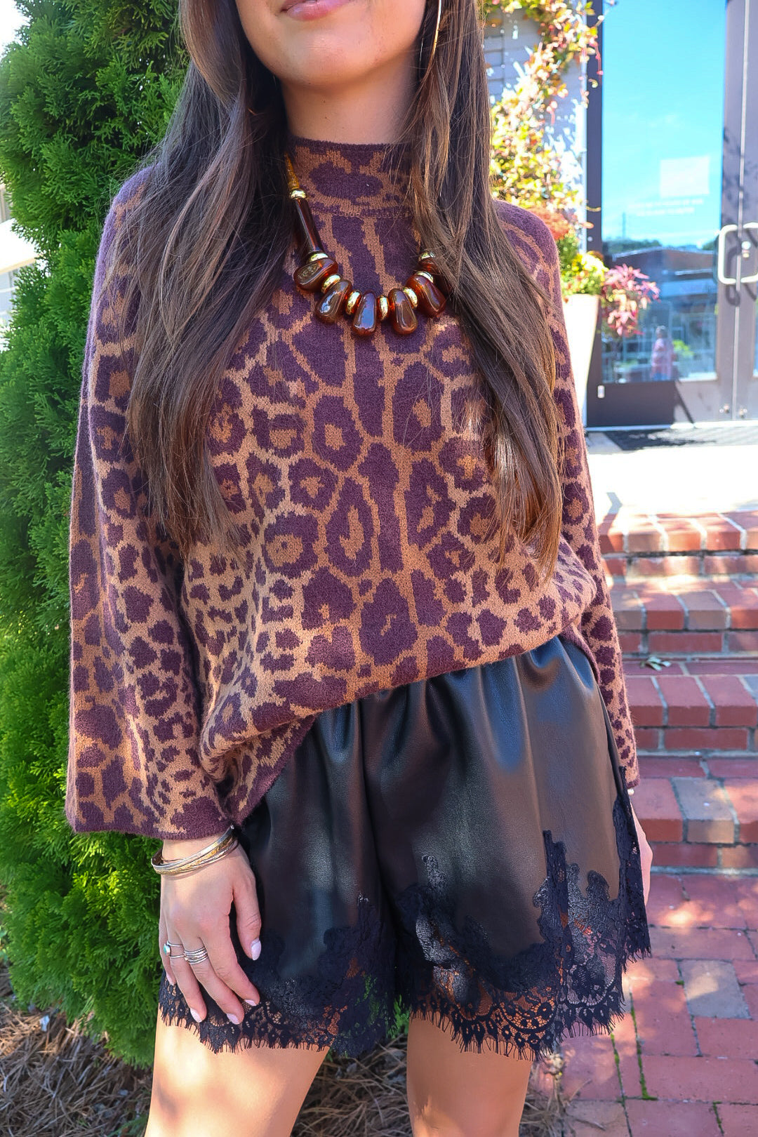 Black Faux Leather Lace Trim Shorts