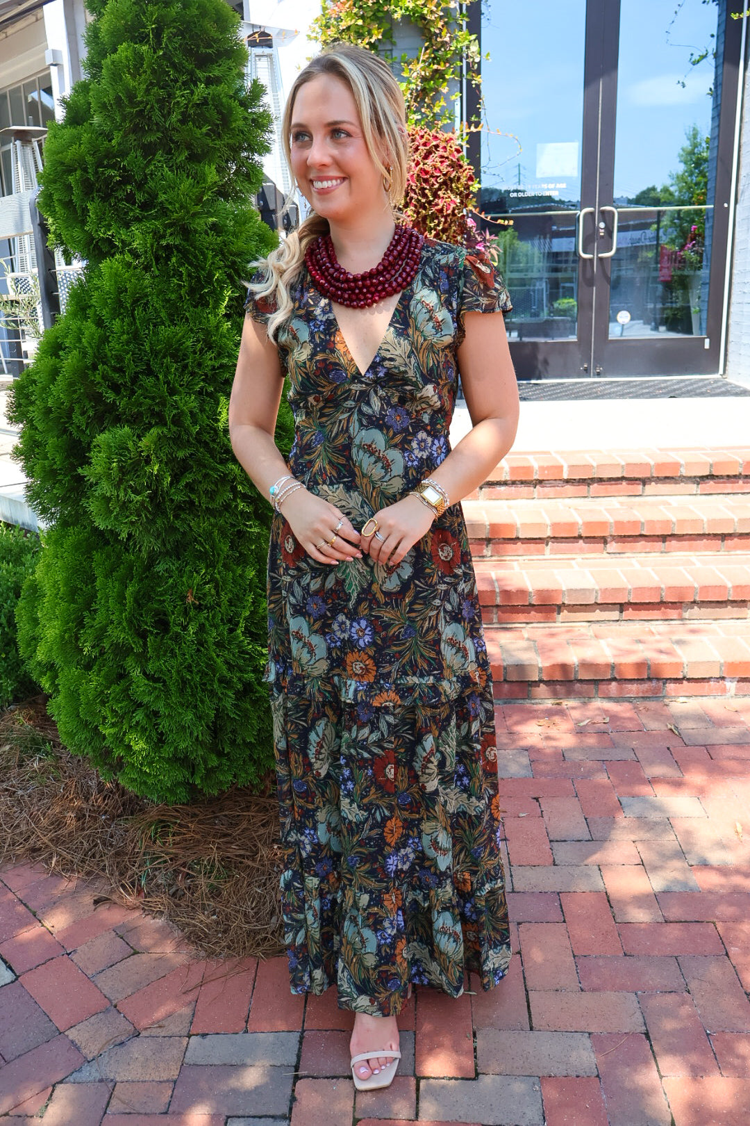 Navy Bohemian Floral Tiered Maxi Dress