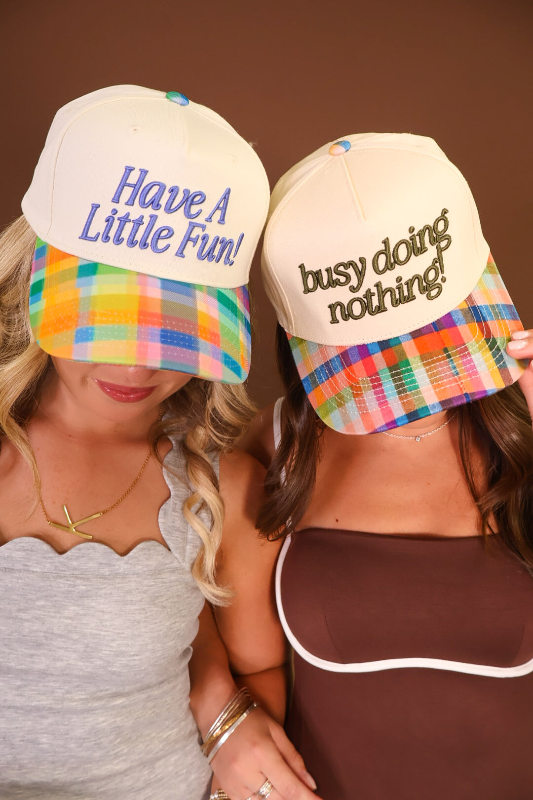 Have A Little Fun! Plaid Brim Trucker Hat