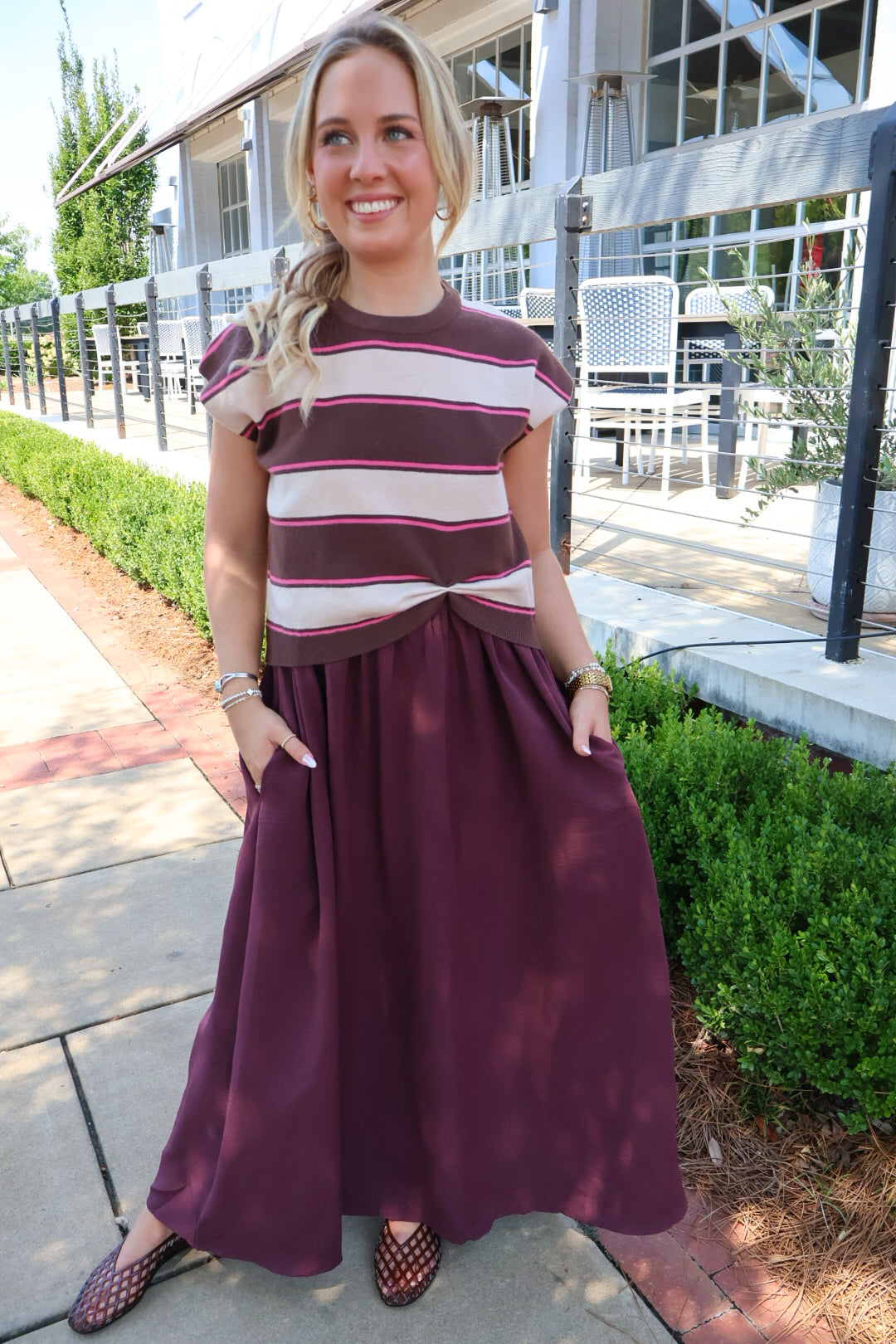 Brown Striped Sweater Top Dress