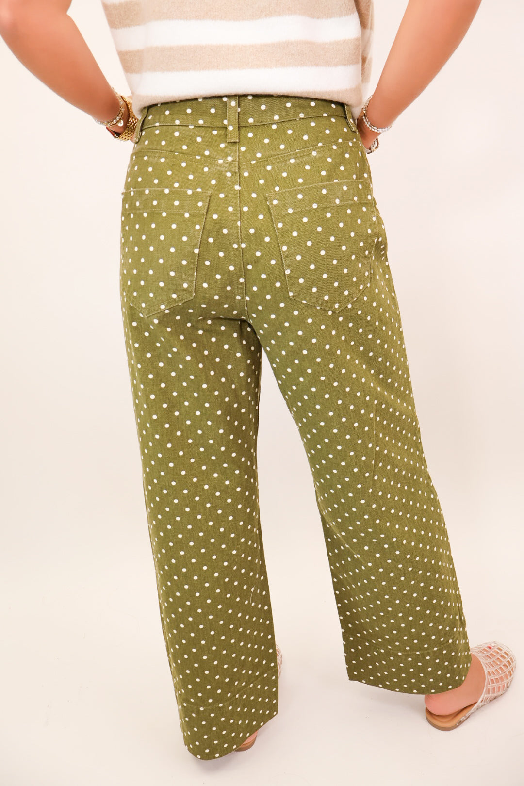 Olive Polka Dot Barrel Jeans