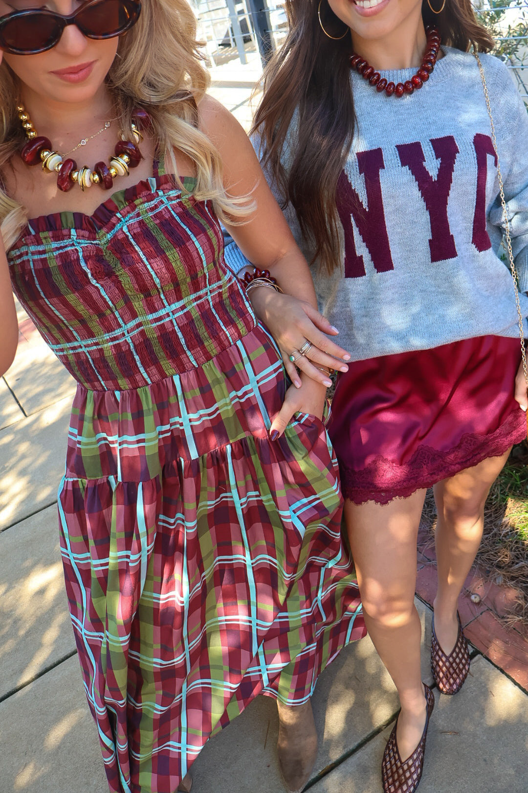 Burgundy Plaid Smocked Maxi Dress
