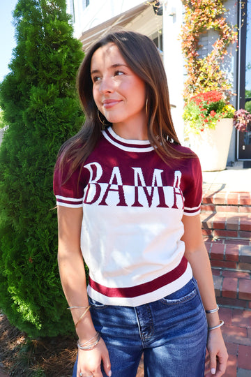 Crimson & White Lightweight Bama Short Sleeve Sweater