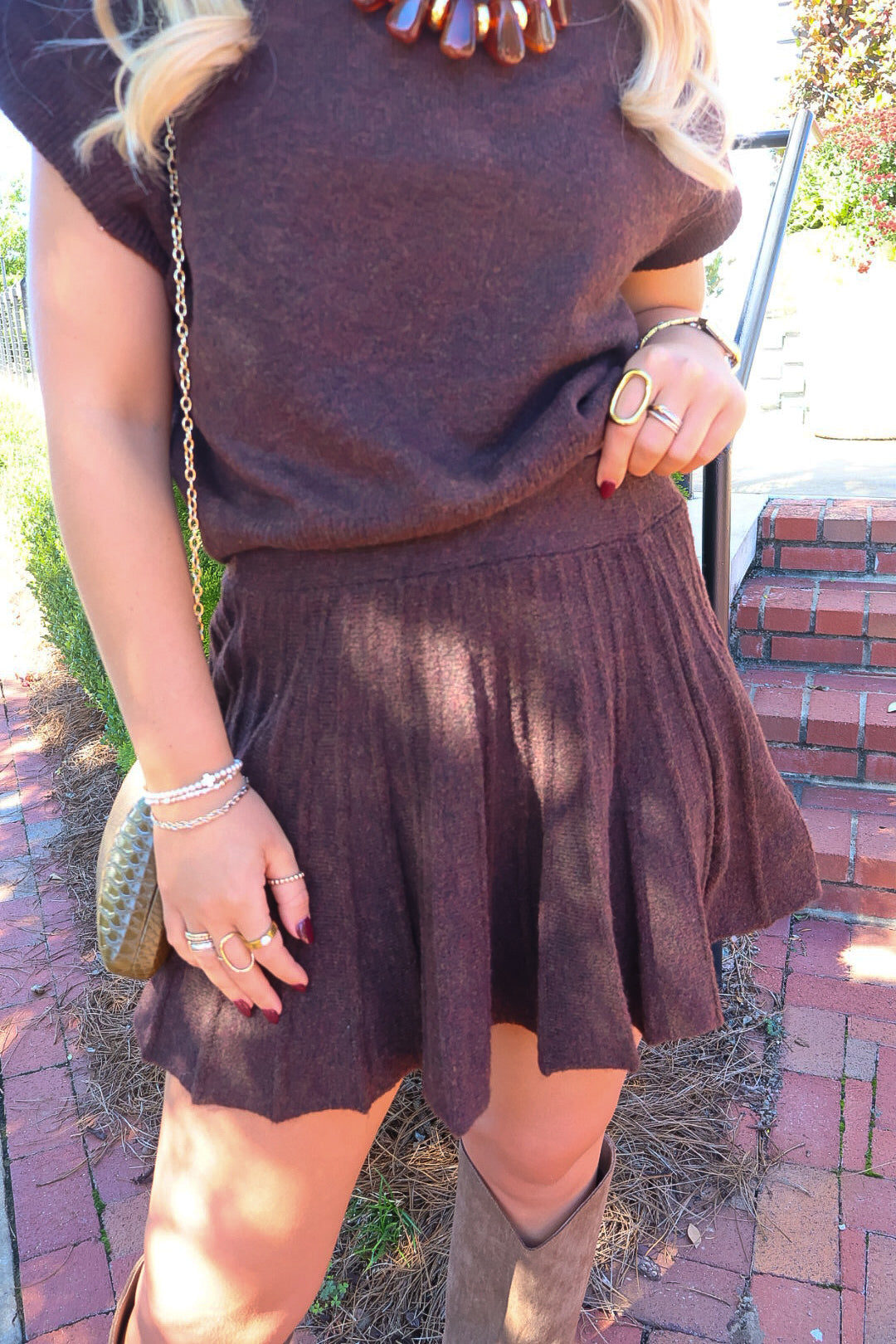 Brown Turtleneck Sweater & Mini Skirt Set