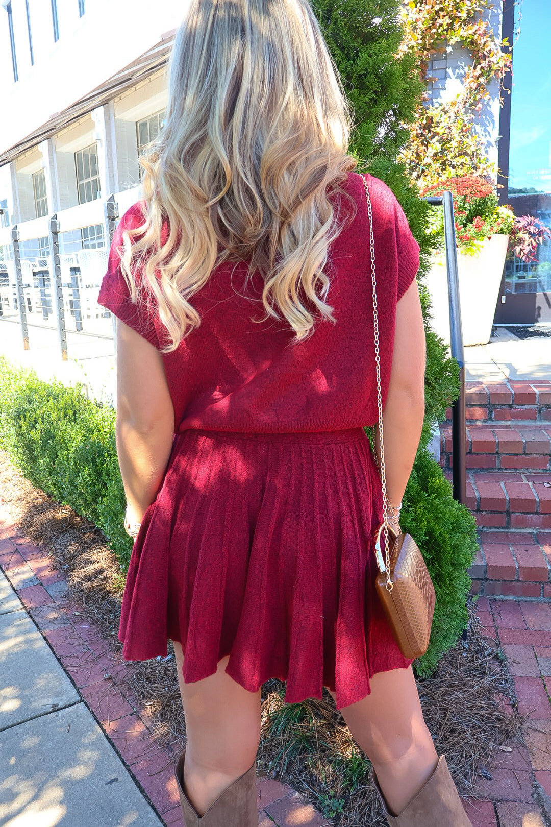 Crimson Turtleneck Sweater & Mini Skirt Set
