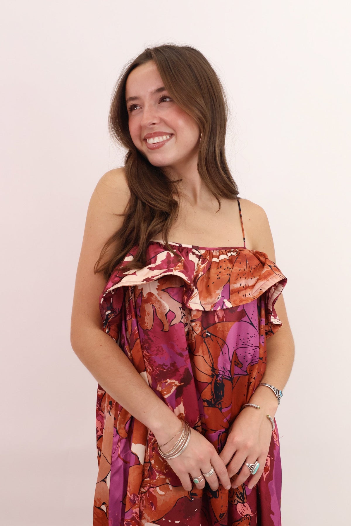 Autumn Bloom Ruffle Maxi Dress