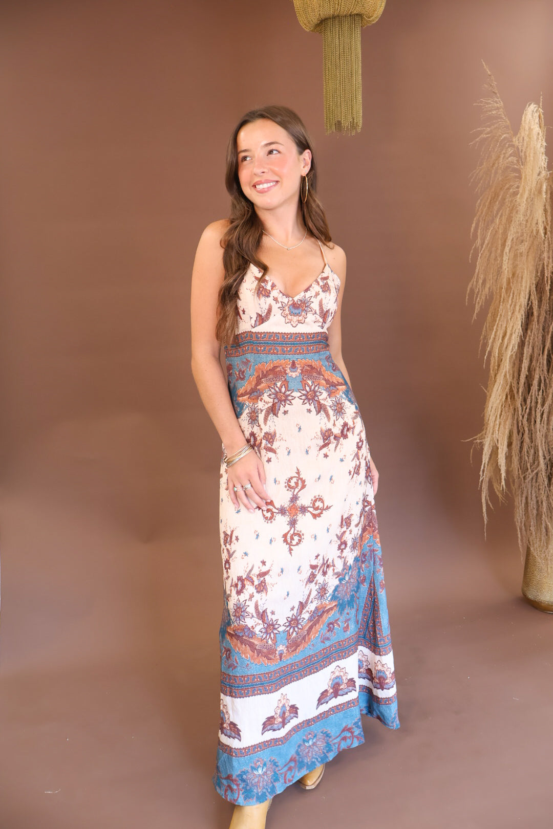 Border Print Boho Maxi Dress