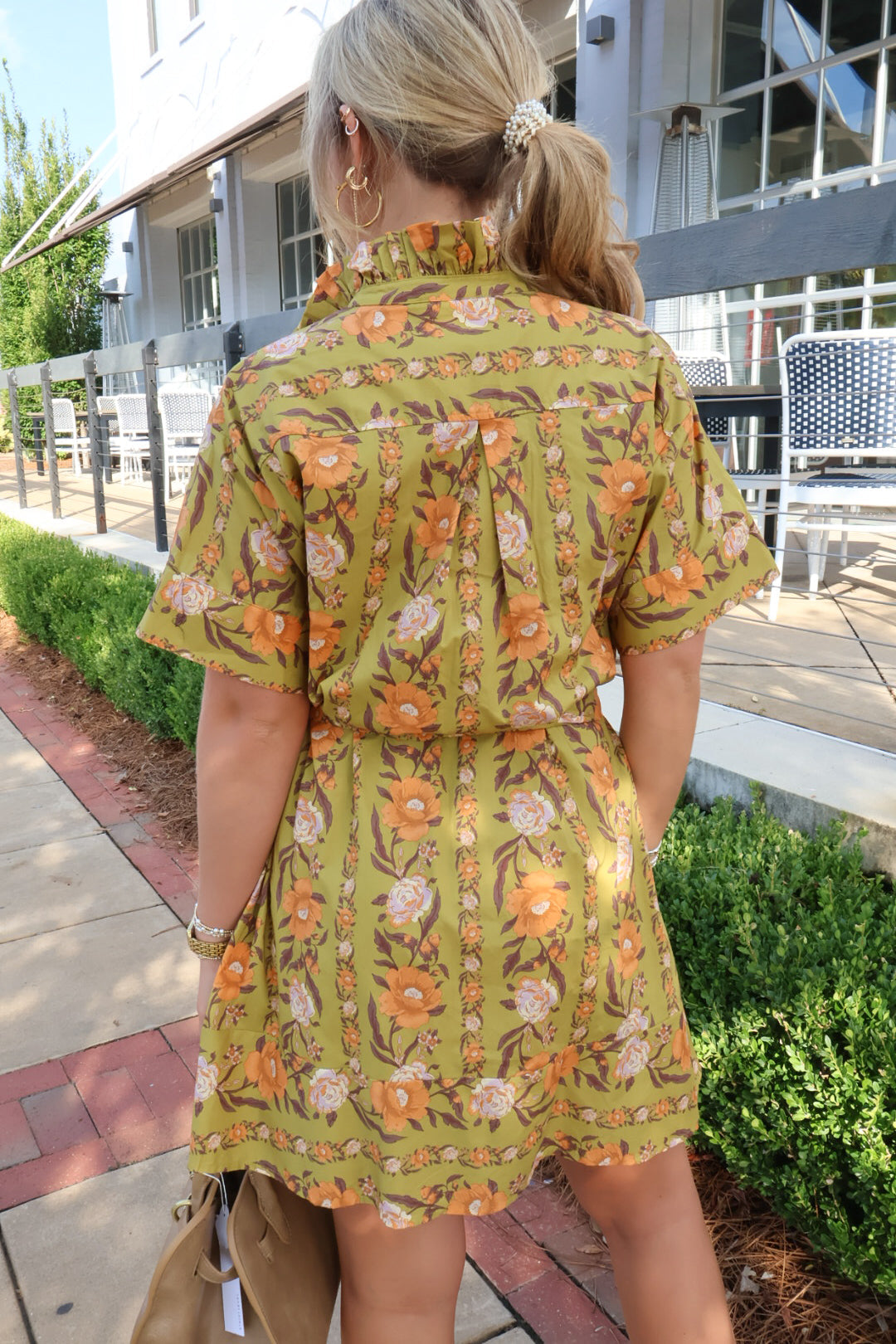 Green & Orange Floral Tie-Front Dress