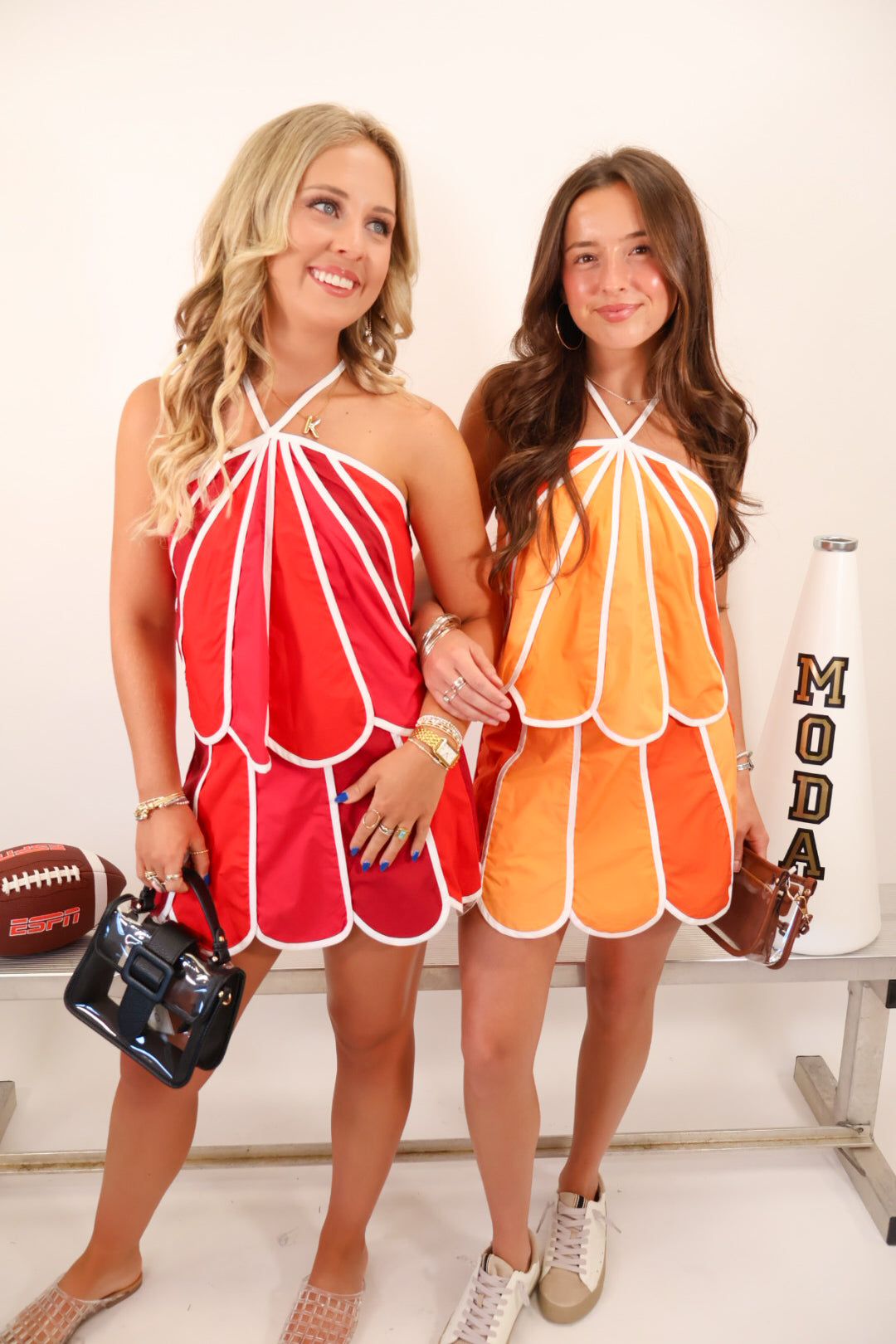Orange Scalloped Halter Top & Mini Skirt Set
