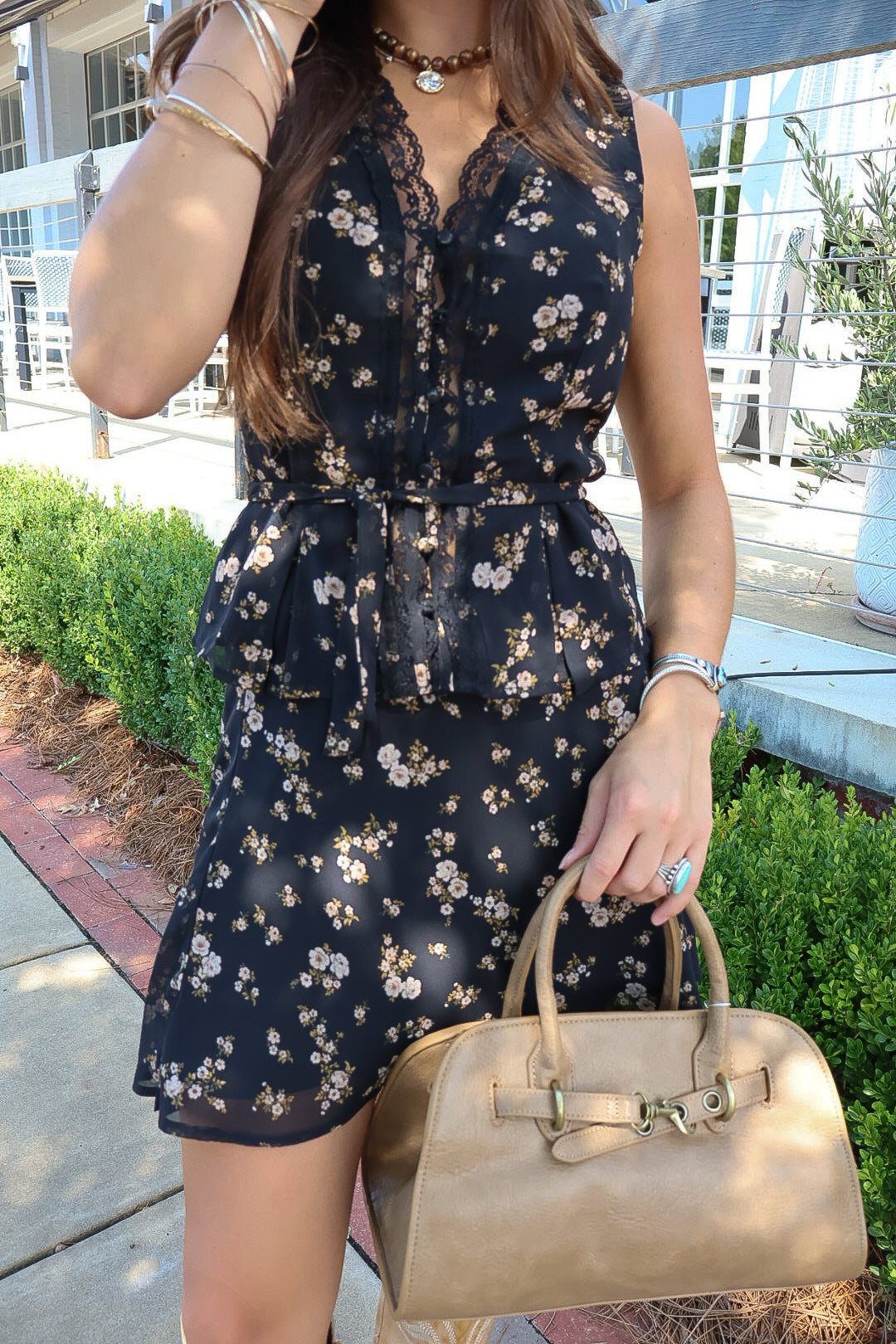 Black Floral Skirt Set