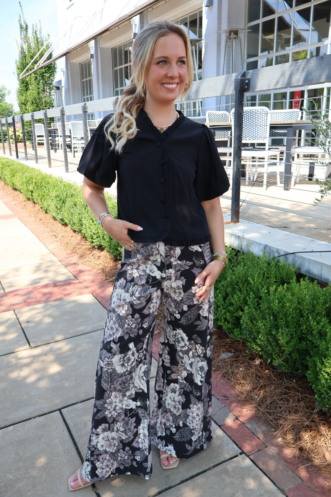 Black Ruffle Puff Sleeve Top
