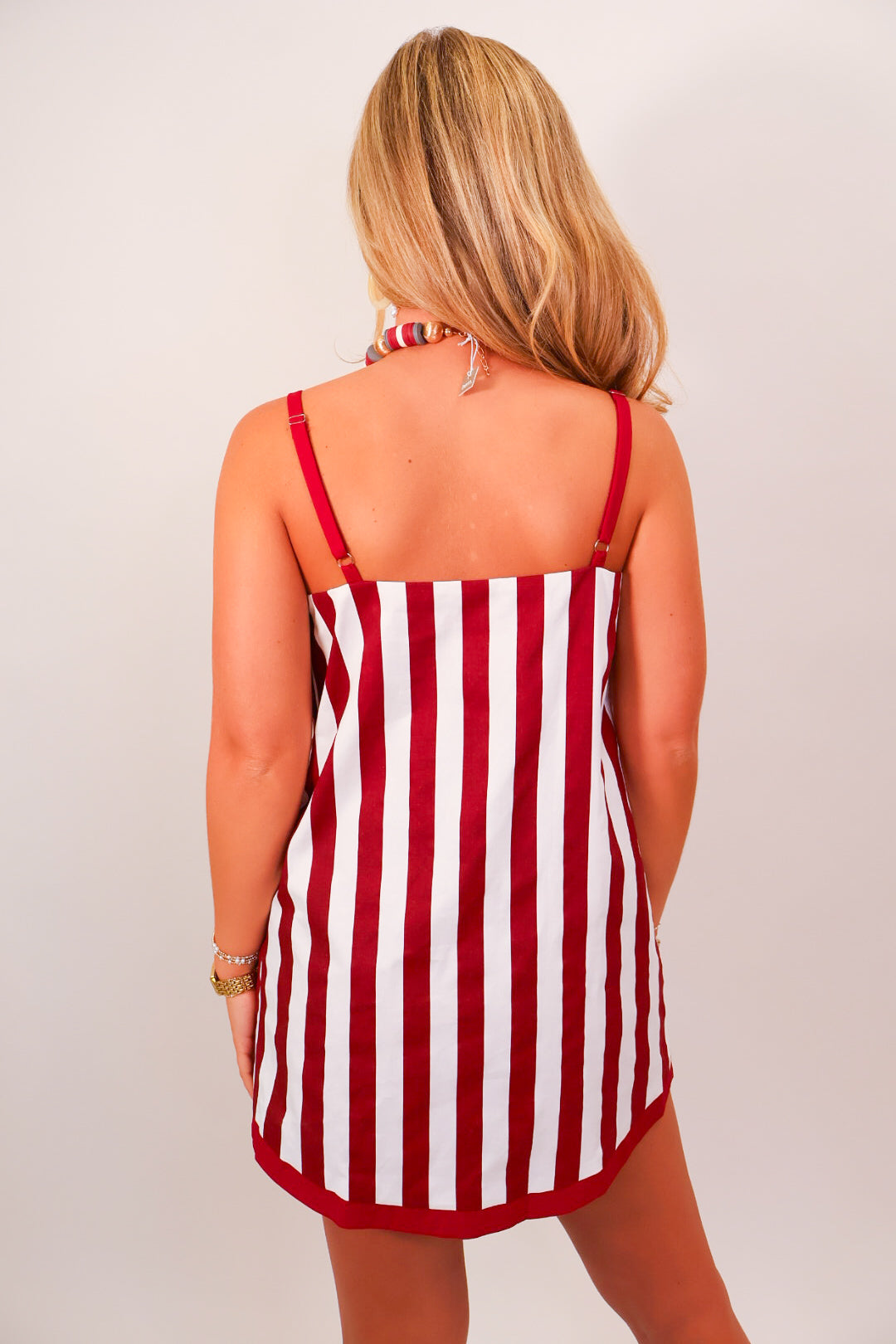 Crimson Stripe Slit Front Top & Skirt Set