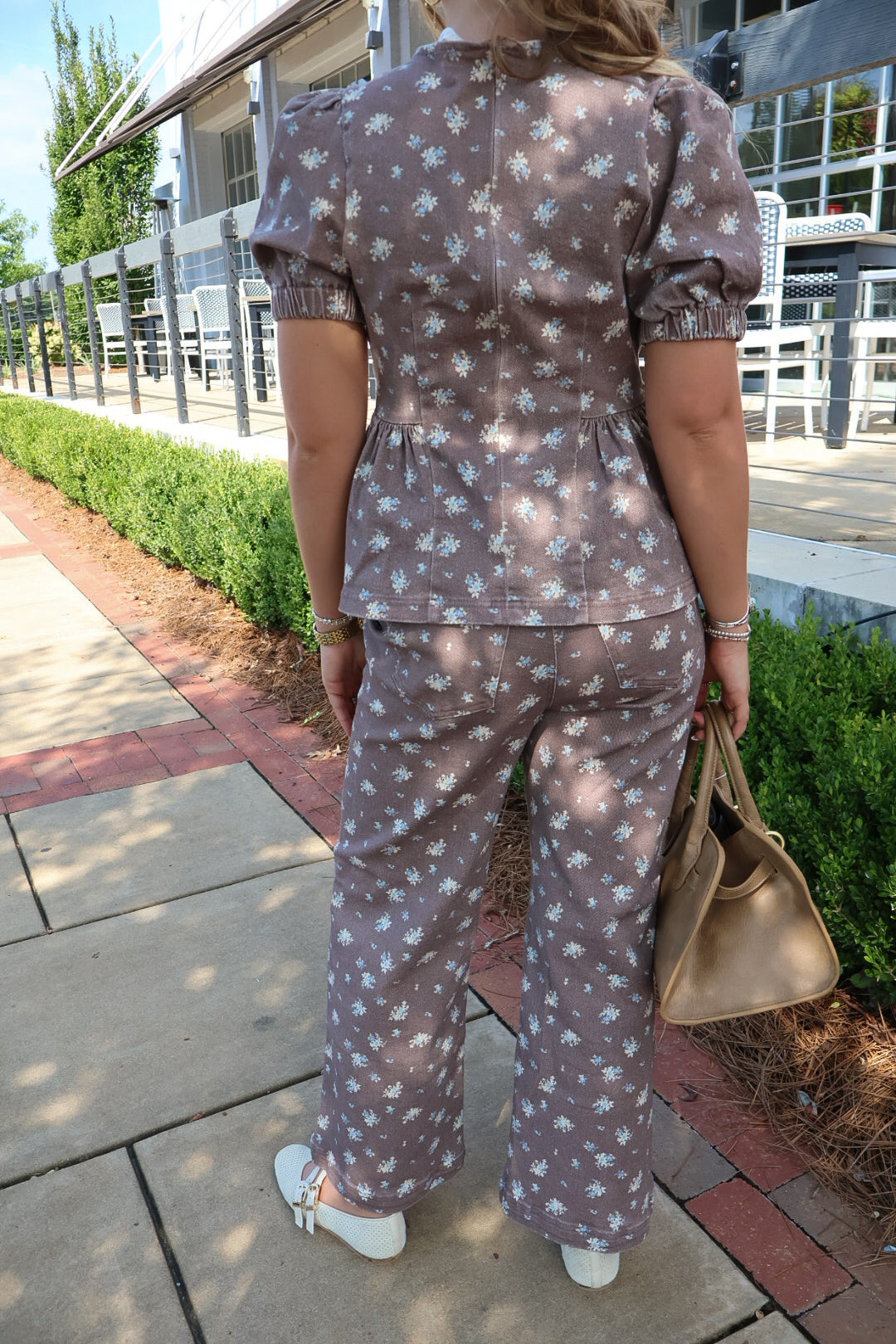 Brown & Blue Floral Denim Pants Set