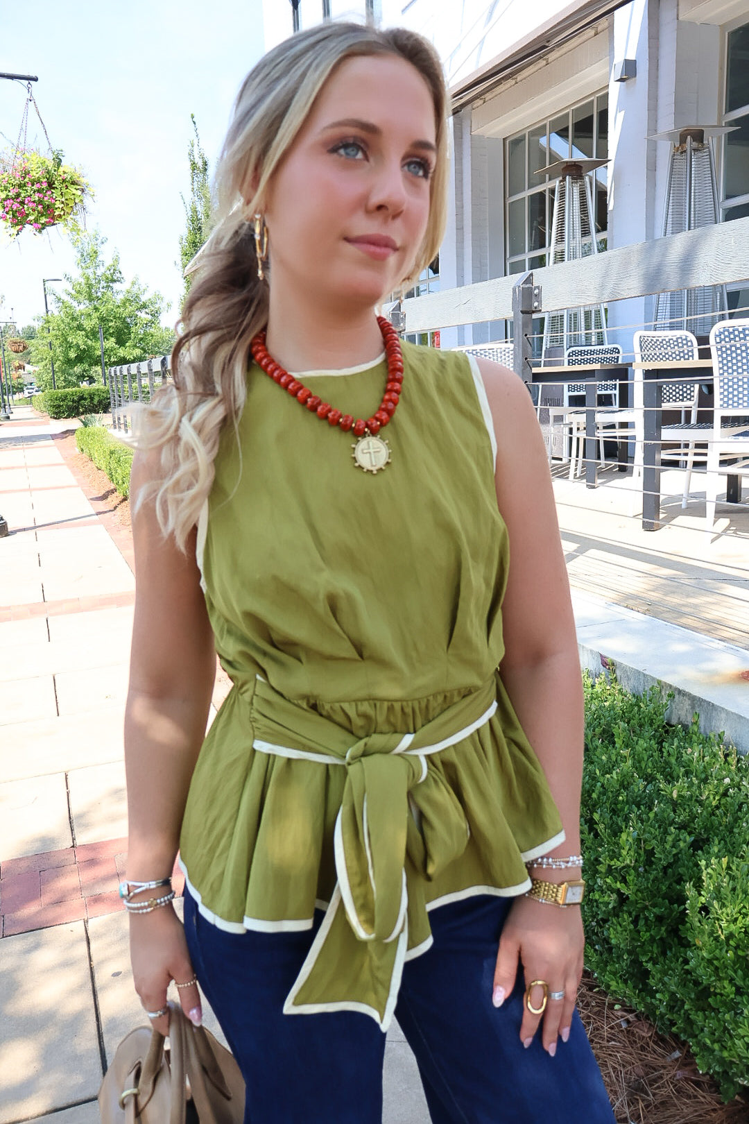 Martini Olive Tie-Front Sleeveless Top