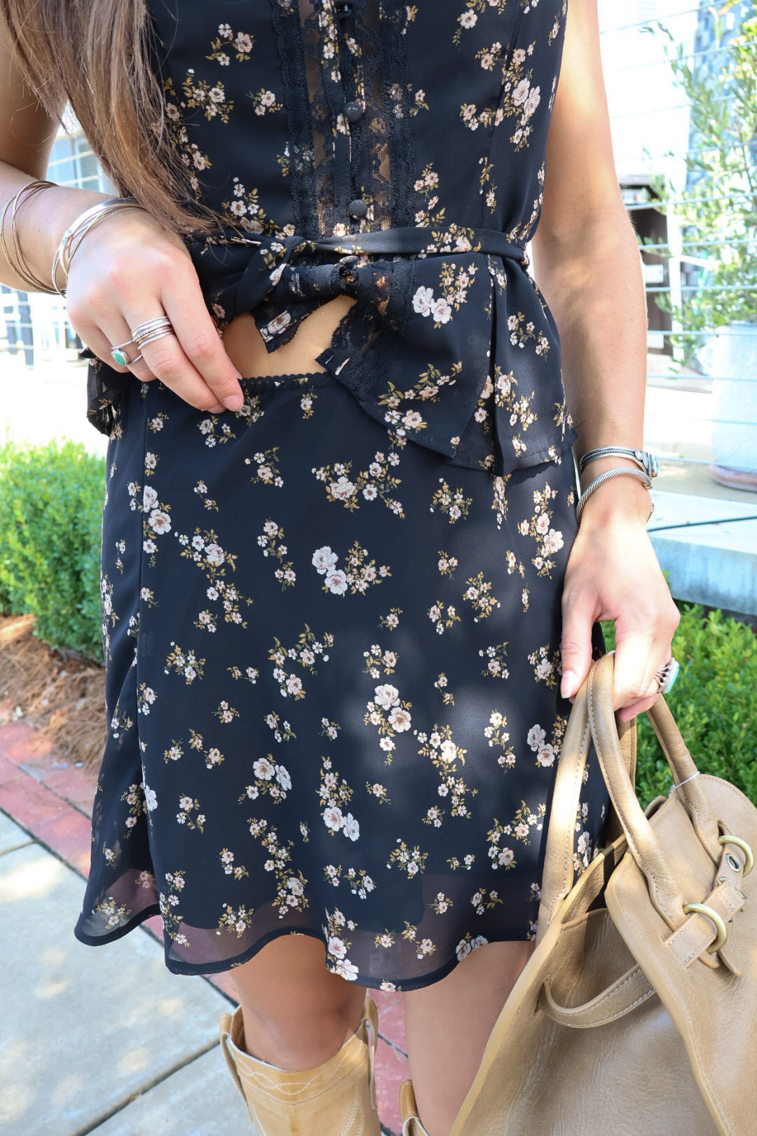 Black Floral Skirt Set