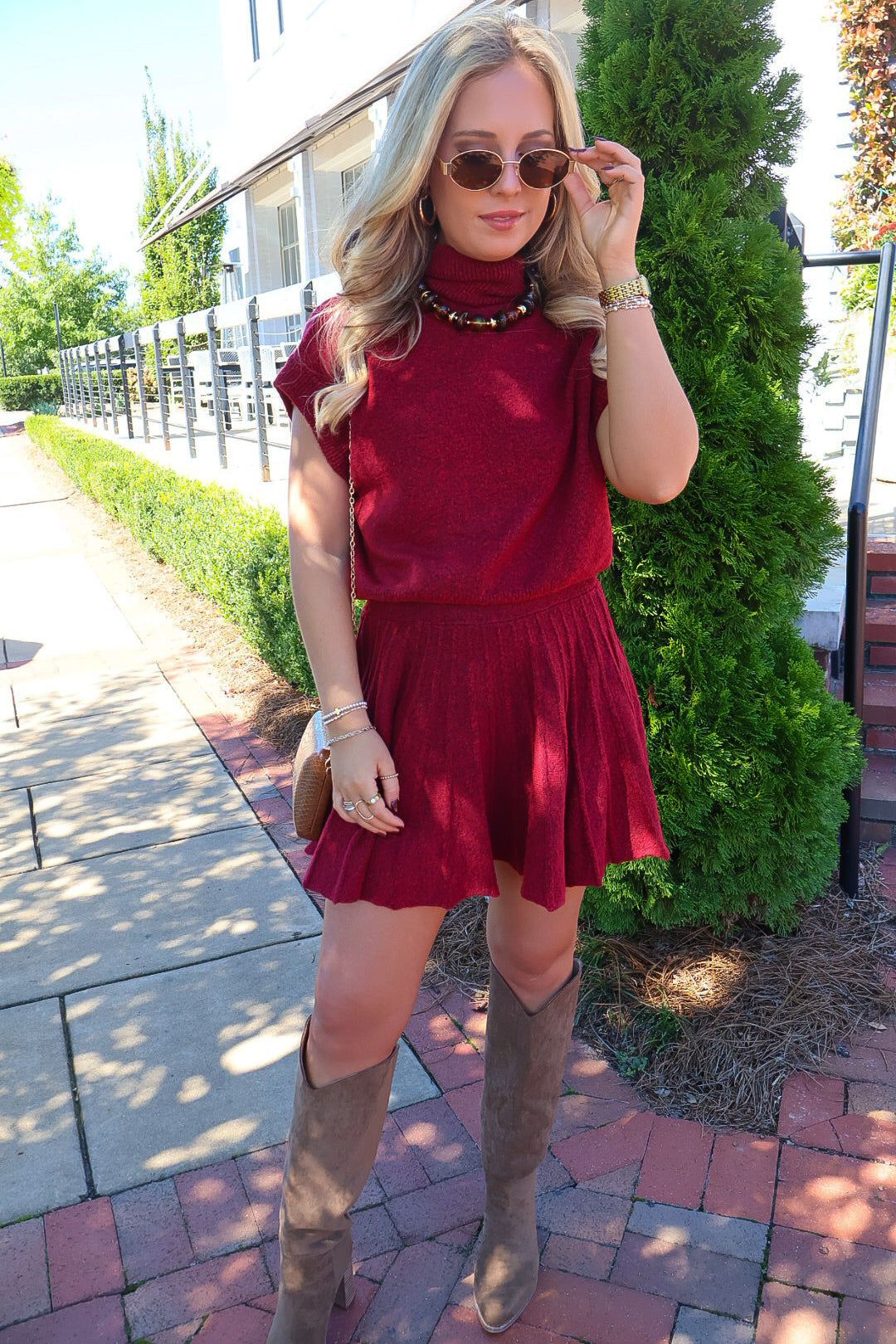 Crimson Turtleneck Sweater & Mini Skirt Set
