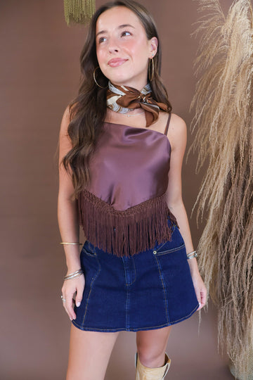 Satin Fringe Trim Crop Top