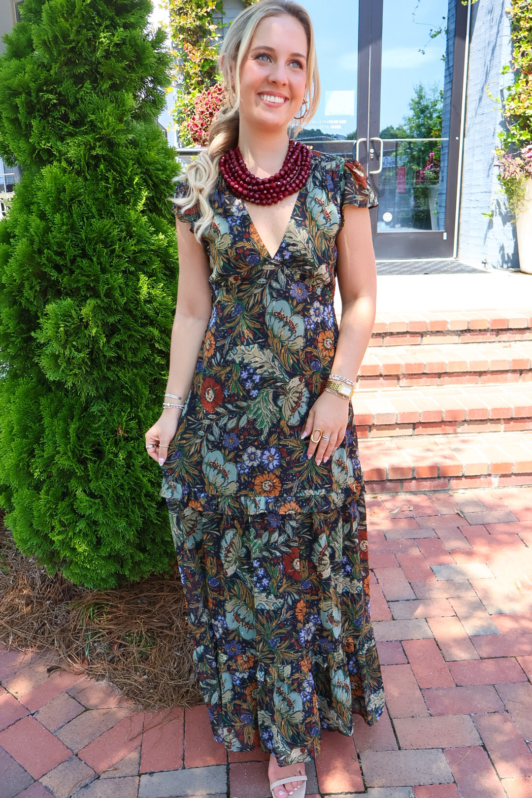 Navy Bohemian Floral Tiered Maxi Dress