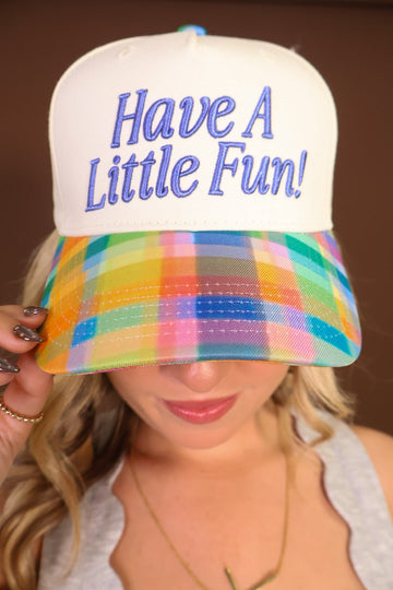 Have A Little Fun! Plaid Brim Trucker Hat