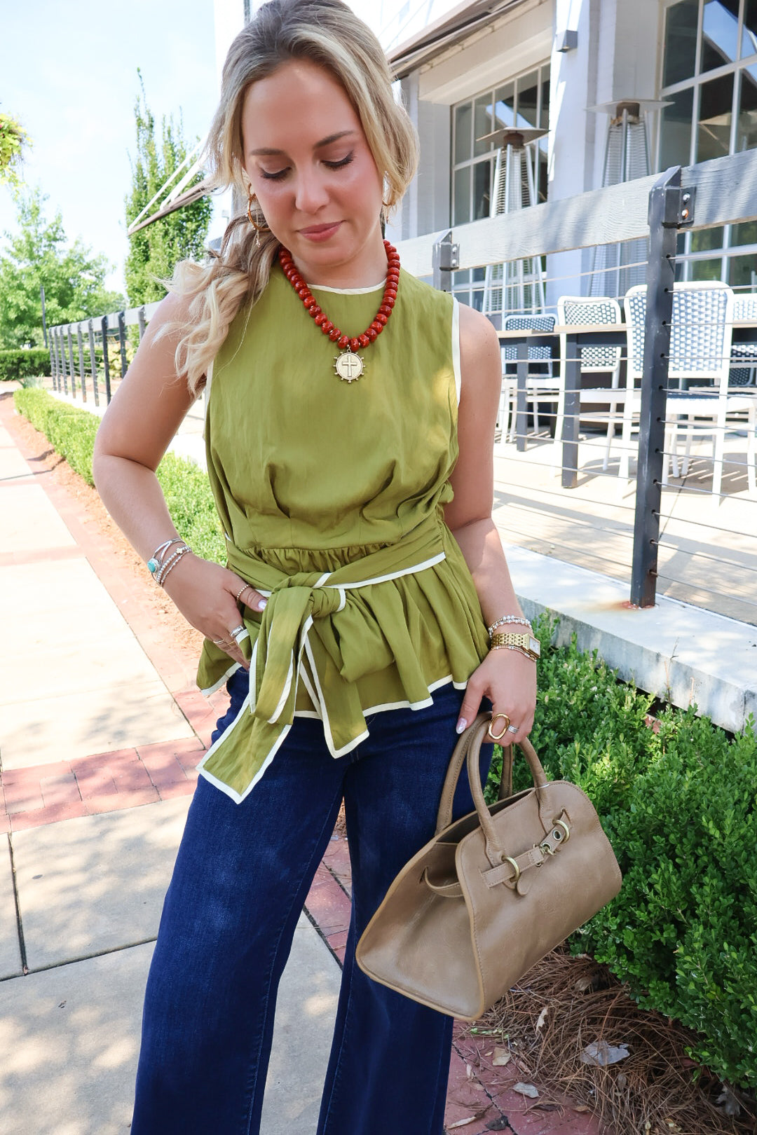 Martini Olive Tie-Front Sleeveless Top