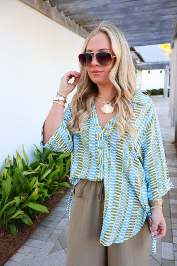 Seaside Breeze Oversized Button Front Top