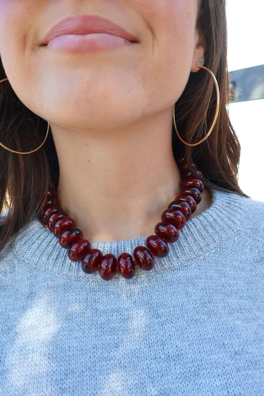 Burgundy Beaded Necklace & Stretch Bracelet Set