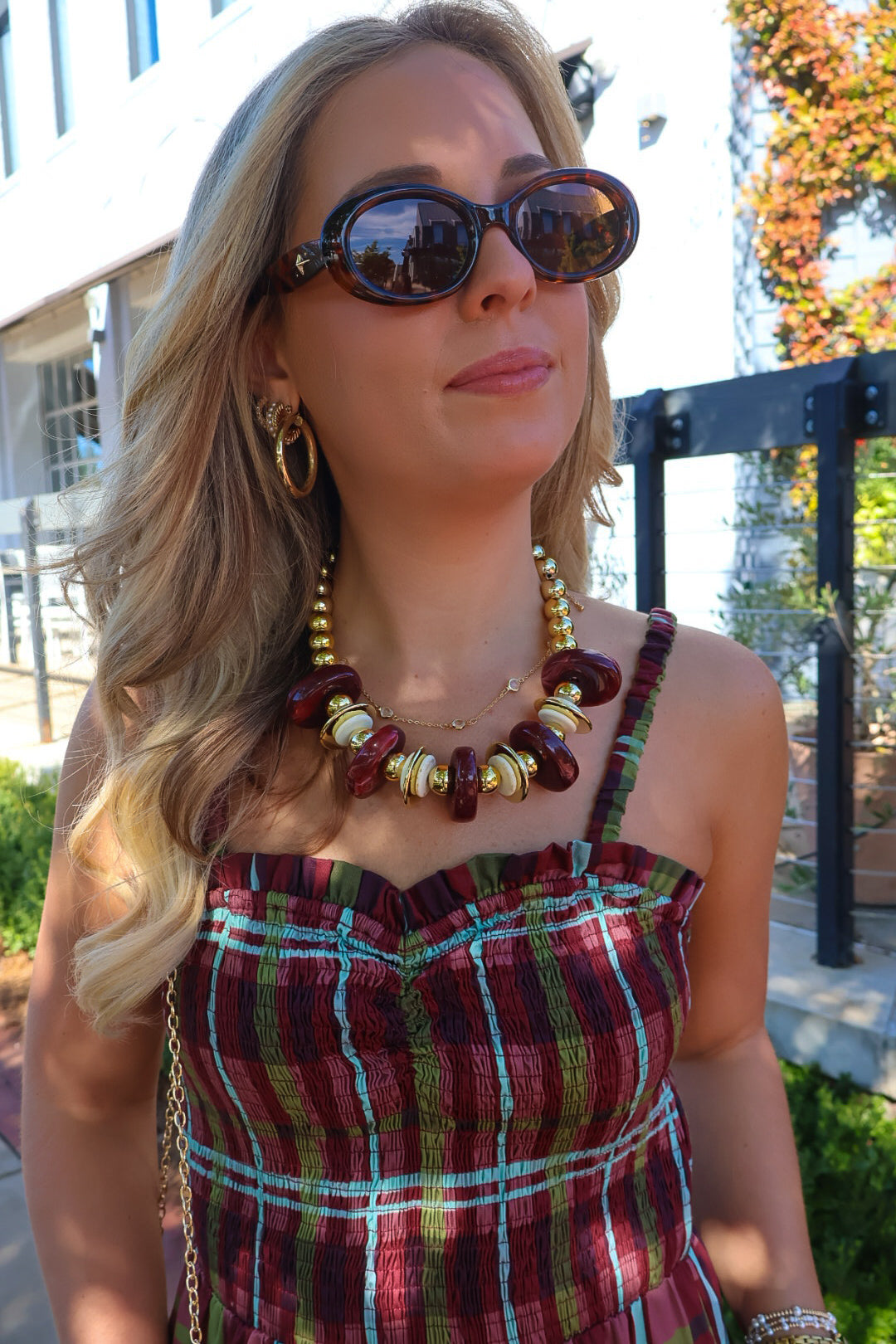 Burgundy & Gold Chunky Beaded Necklace