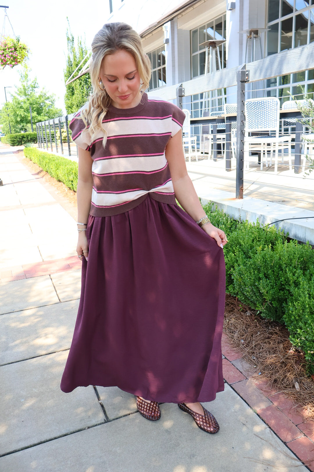 Brown Striped Sweater Top Dress