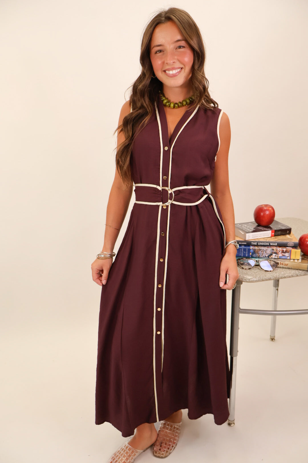 Plum Contrast Trim Midi Dress