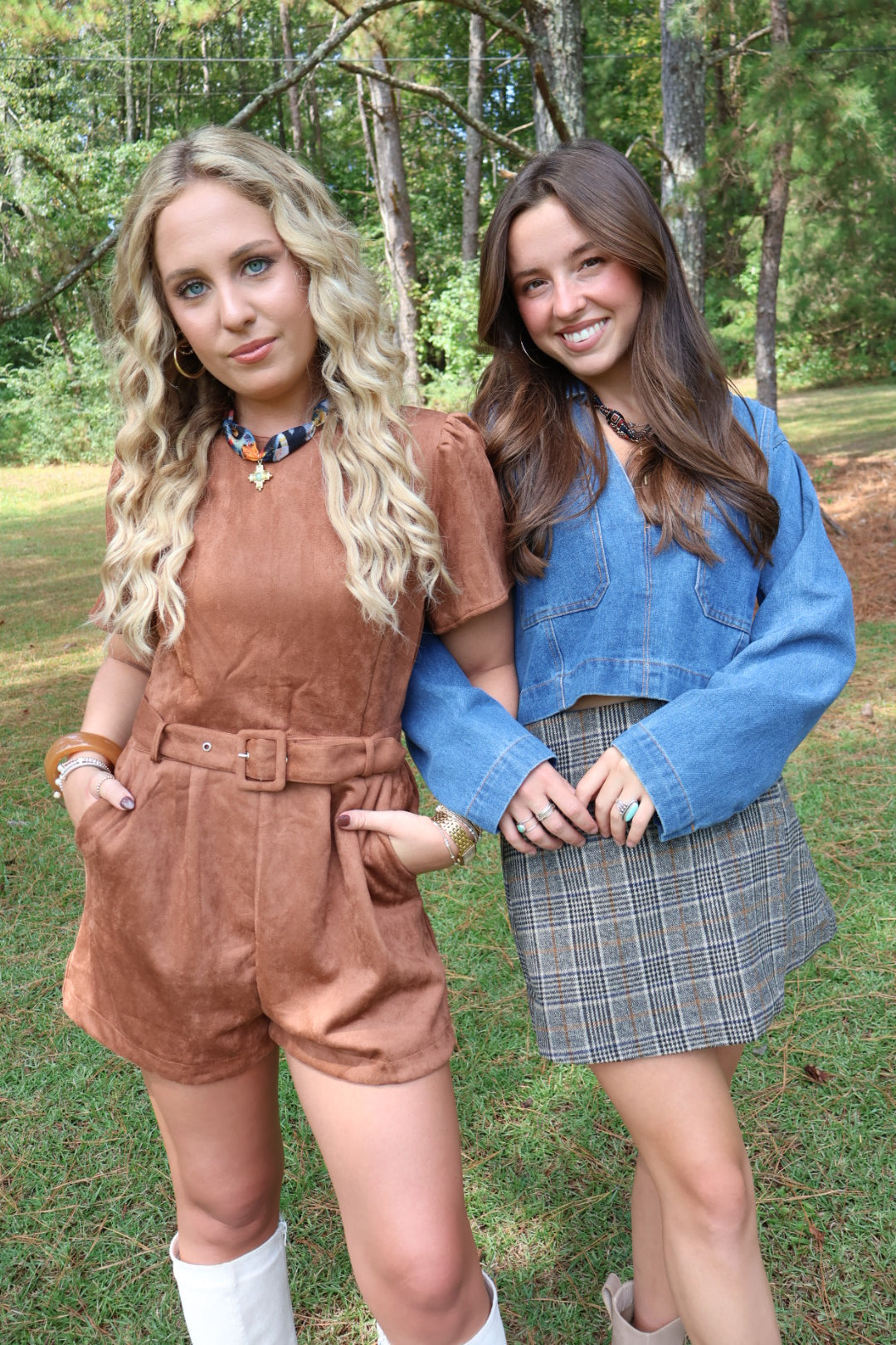 Faux Suede Belted Camel Romper