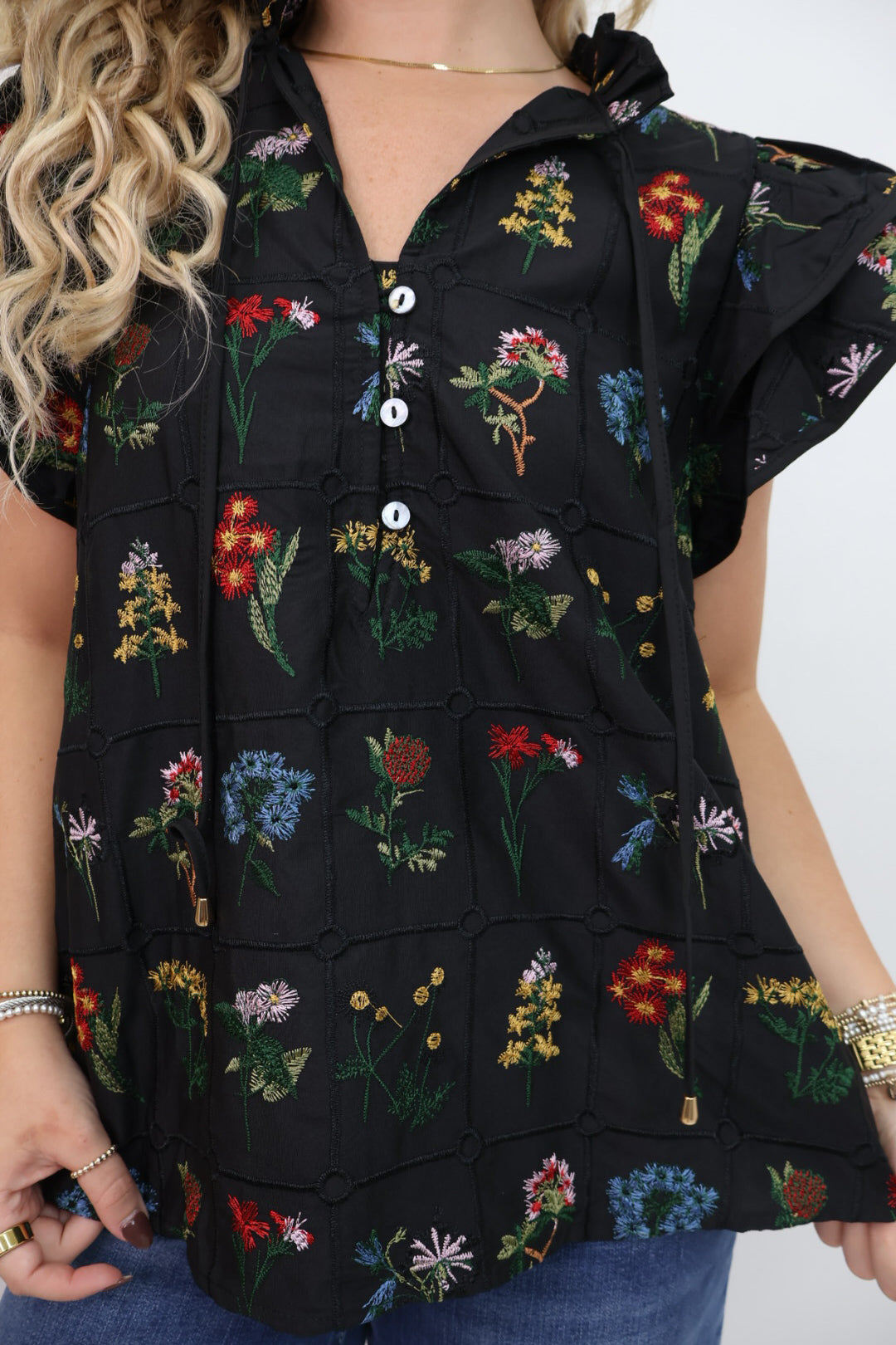 Black Wildflower Embroidered Top