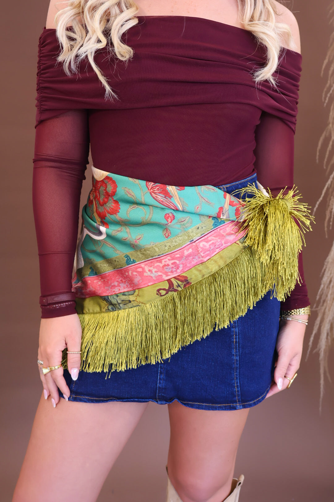 **PRE-ORDER 10/15** Crane Printed Green Fringe Square Scarf