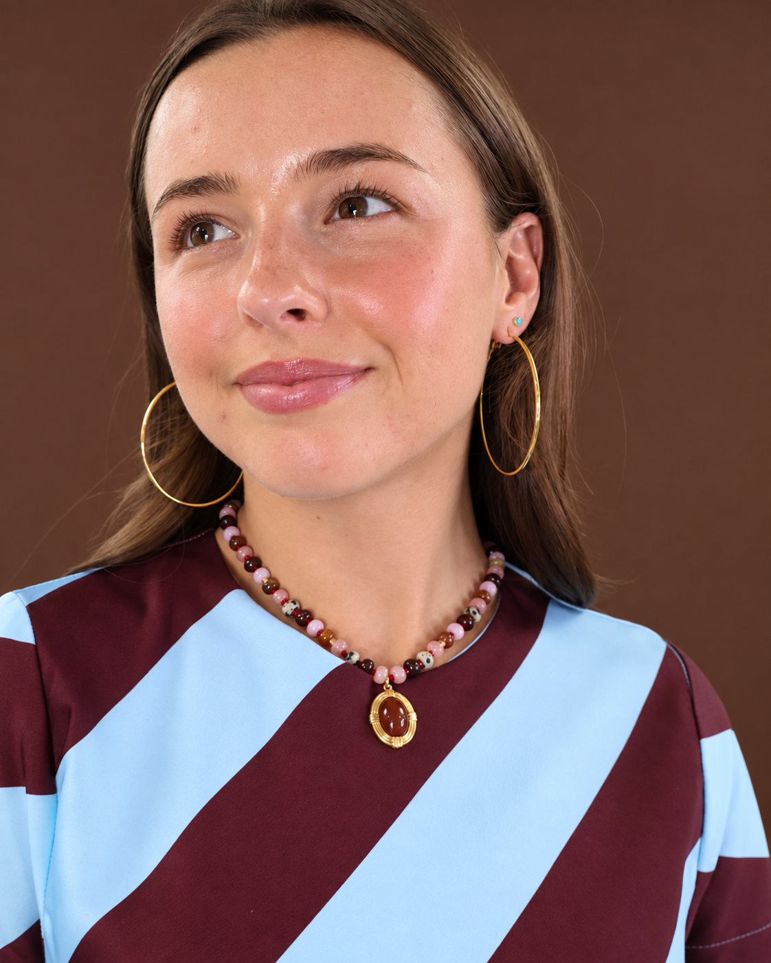 Burgundy Multi Beaded Pendant Necklace