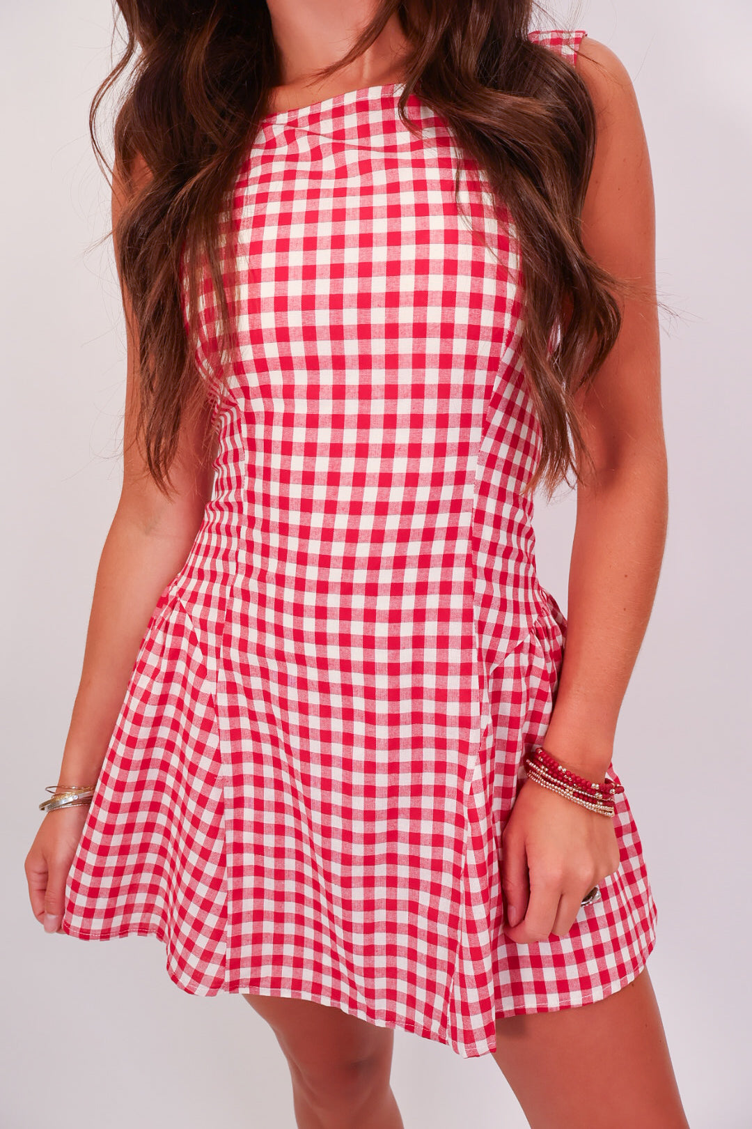 Red Gingham Scoop Back Mini Dress