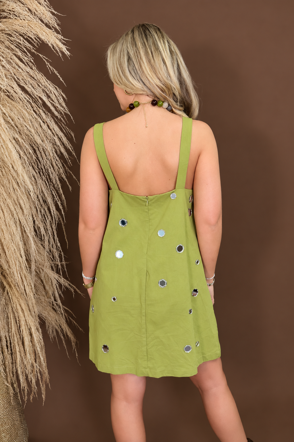 Chartreuse Mirrored Sequin Shift Dress