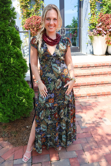 Navy Bohemian Floral Tiered Maxi Dress