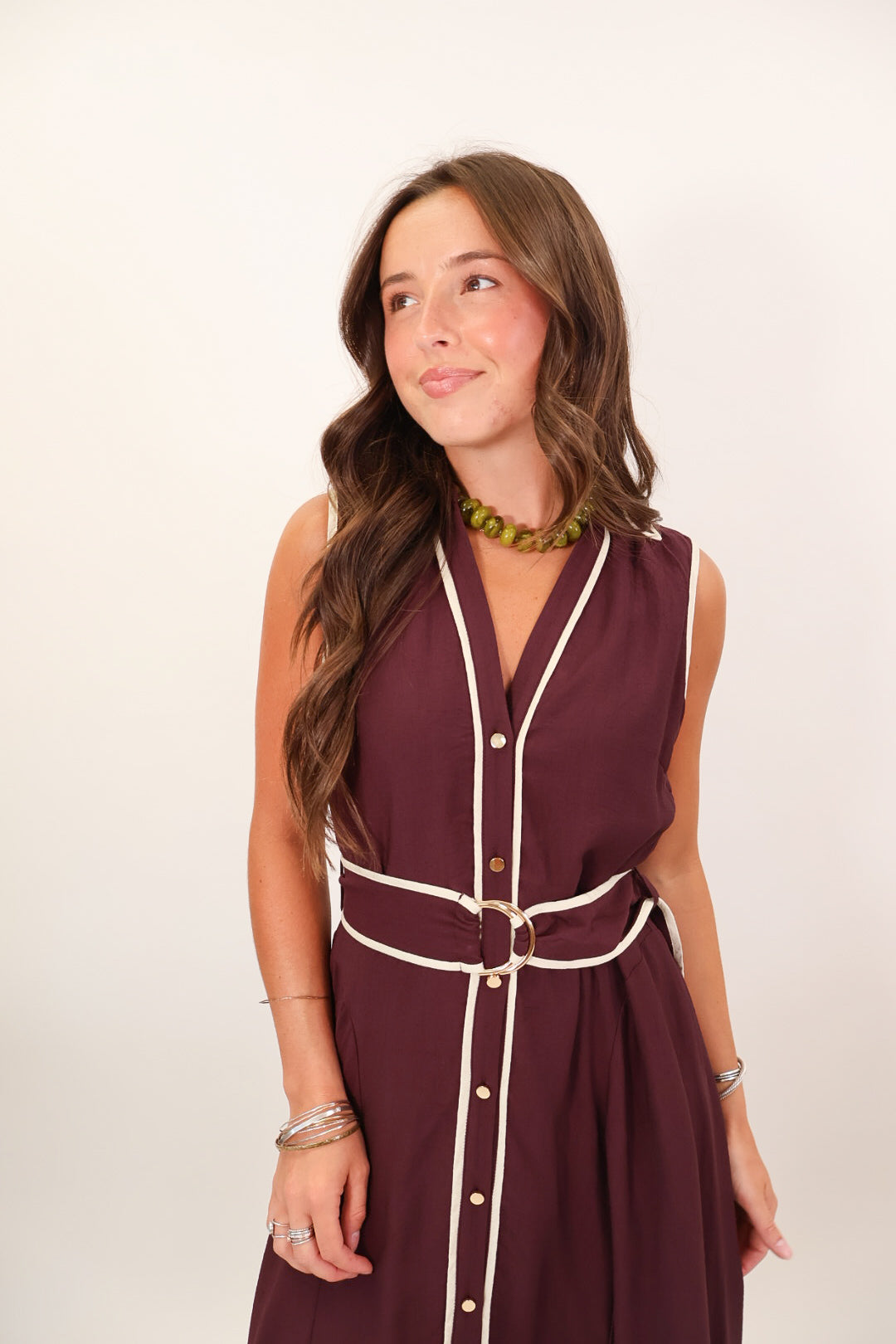 Plum Contrast Trim Midi Dress