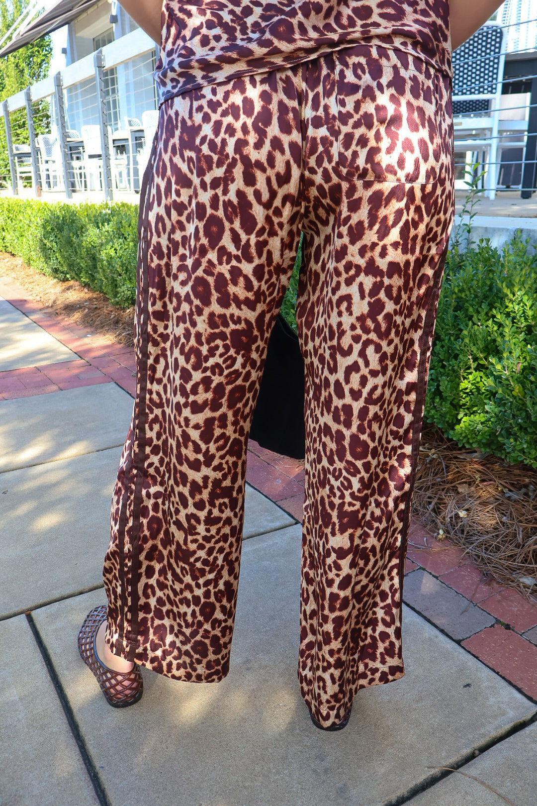 Leopard Satin Asymmetrical Top & Cropped Pants Set