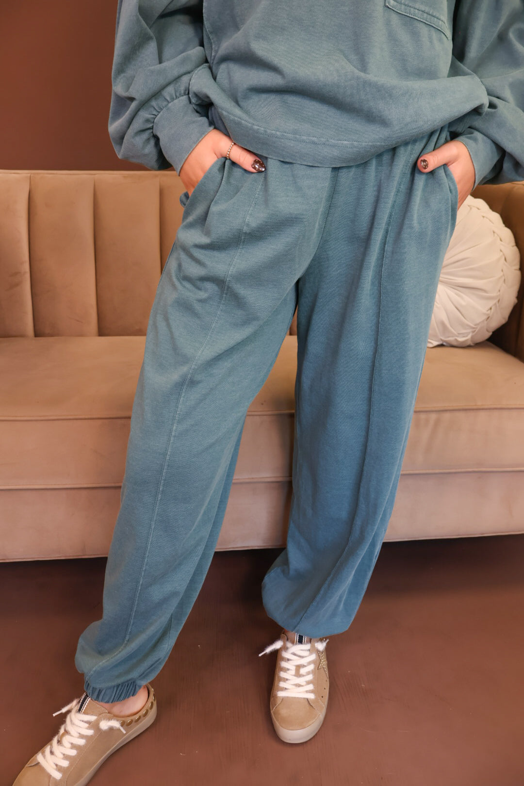 Dusty Teal Boxy Pocket Top & Jogger Pants Set