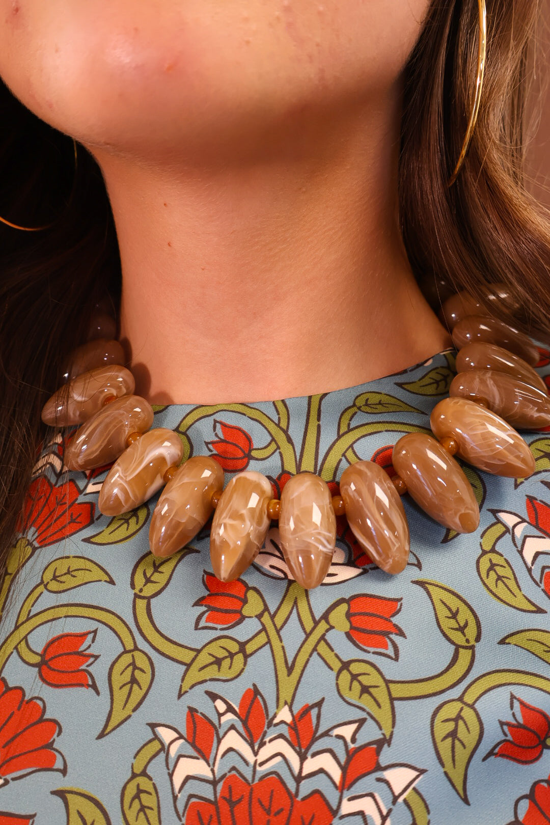 Large Brown Marbled Beaded Necklace