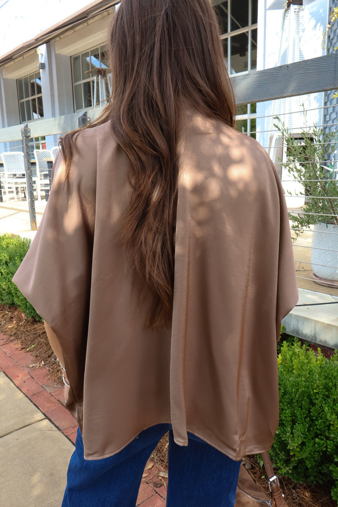 Mocha Satin Quarter-Zip Top
