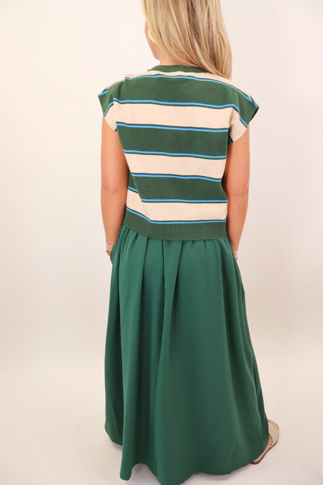 Hunter Green Stripe Two-in-One Midi Dress