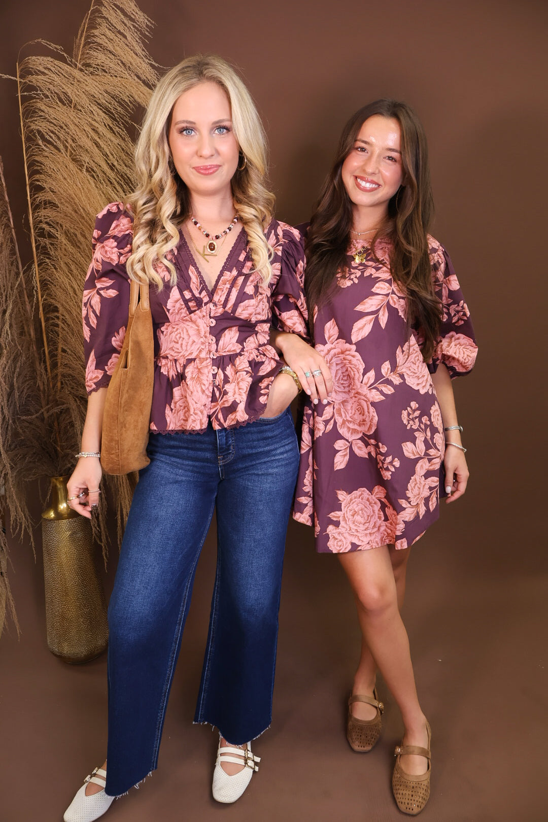 Wine Pink Floral Mini Dress