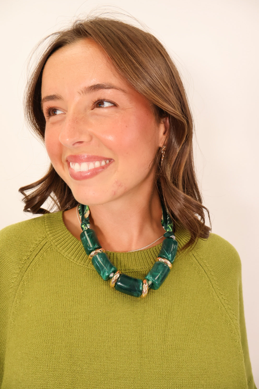 Green Marbled Bead Necklace