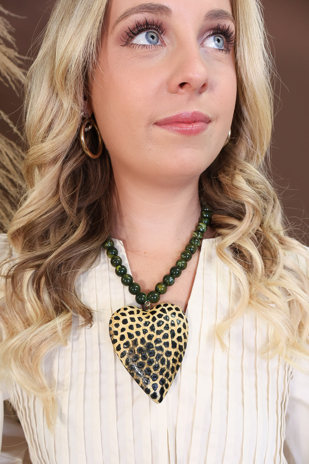 Oversized Spotted Wooden Heart Necklace