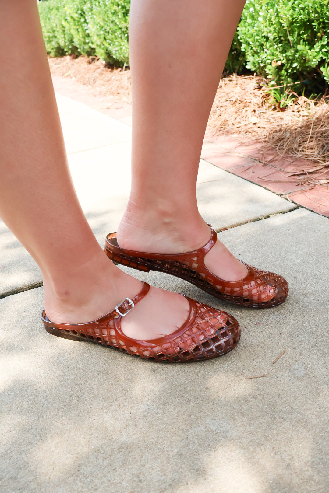 Brown Jelly Mary Jane Slides