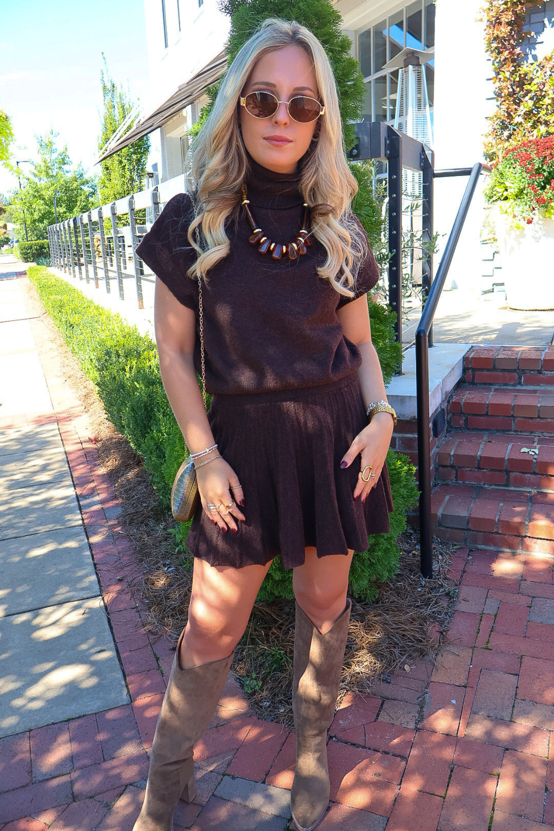 Brown Turtleneck Sweater & Mini Skirt Set