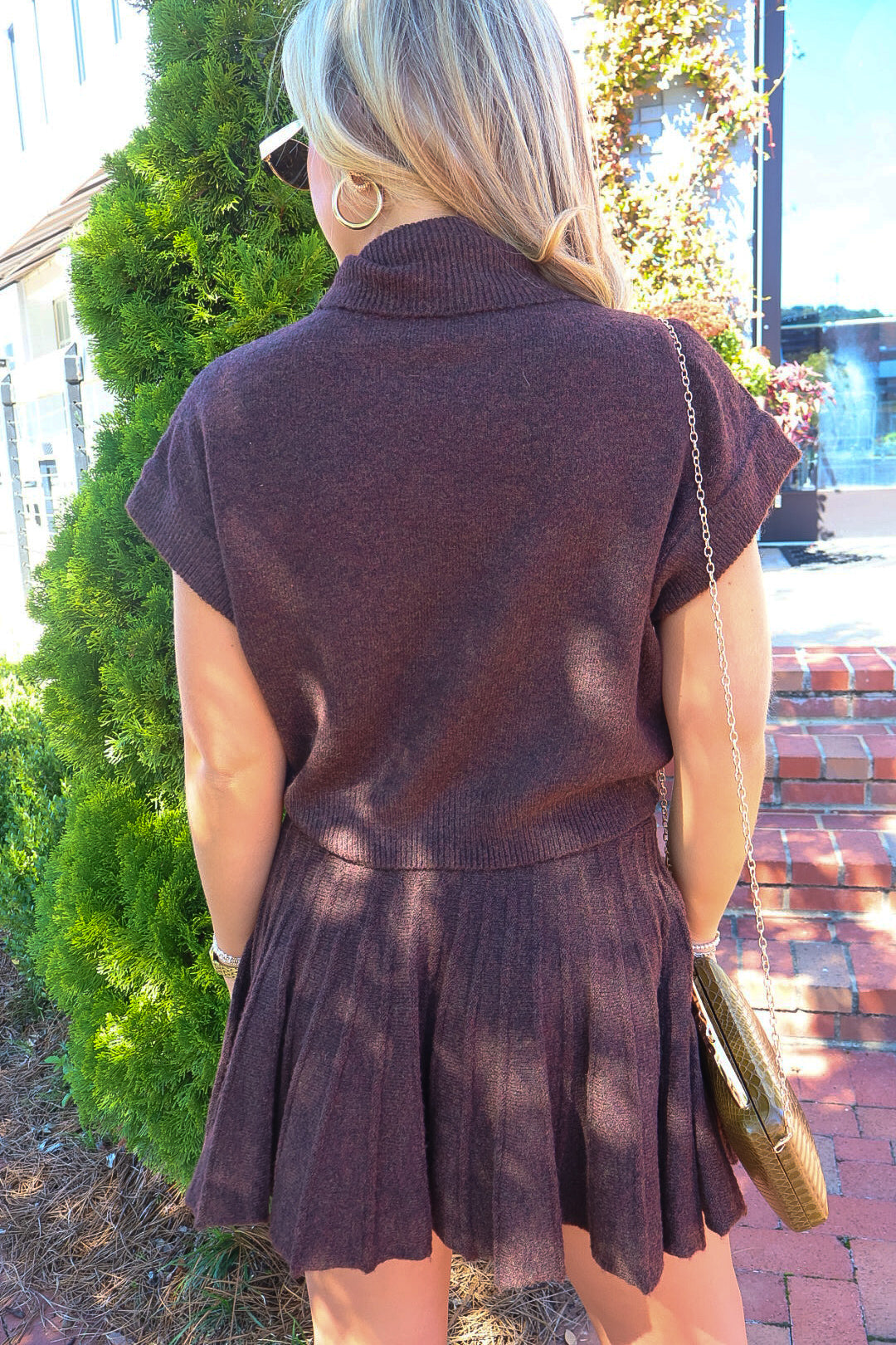 Brown Turtleneck Sweater & Mini Skirt Set